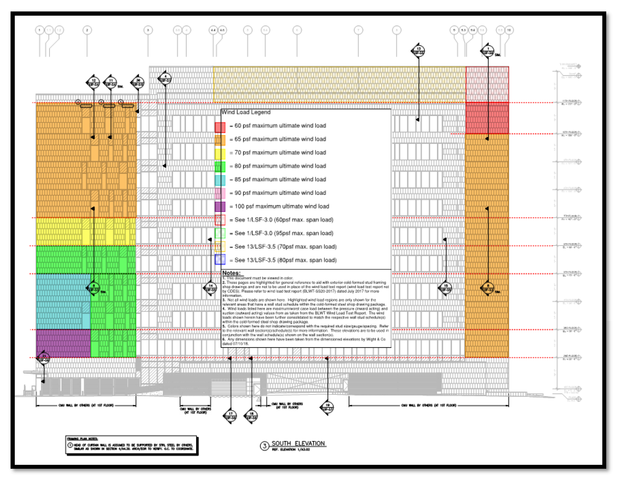 View from the color-coded reference page of CDES’s shop drawings for coordination with wind
tunnel test report.