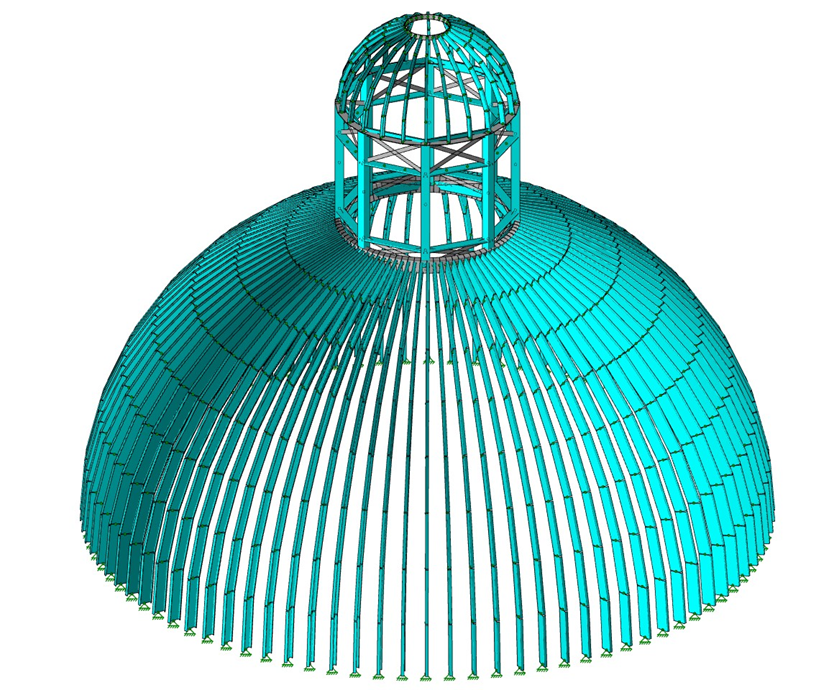 Figure 2 - Main Dome Finite Element Analysis RISA 3D Model - Courtesy of McClure