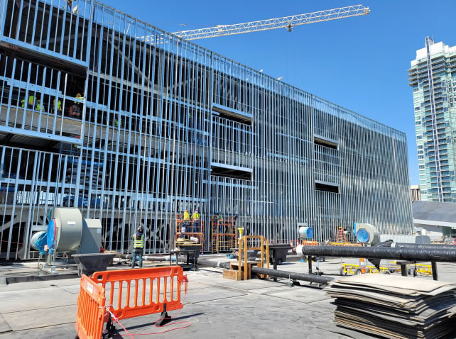 South prefabricated walls: 8” CFS 40ft tall, photo courtesy of Salas O’Brien