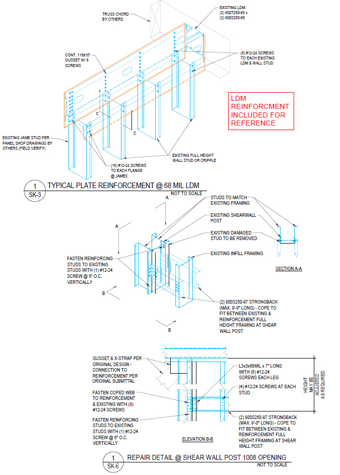 Shear wall & 1008 shoring - Courtesy of ADTEK Engineers, Inc.