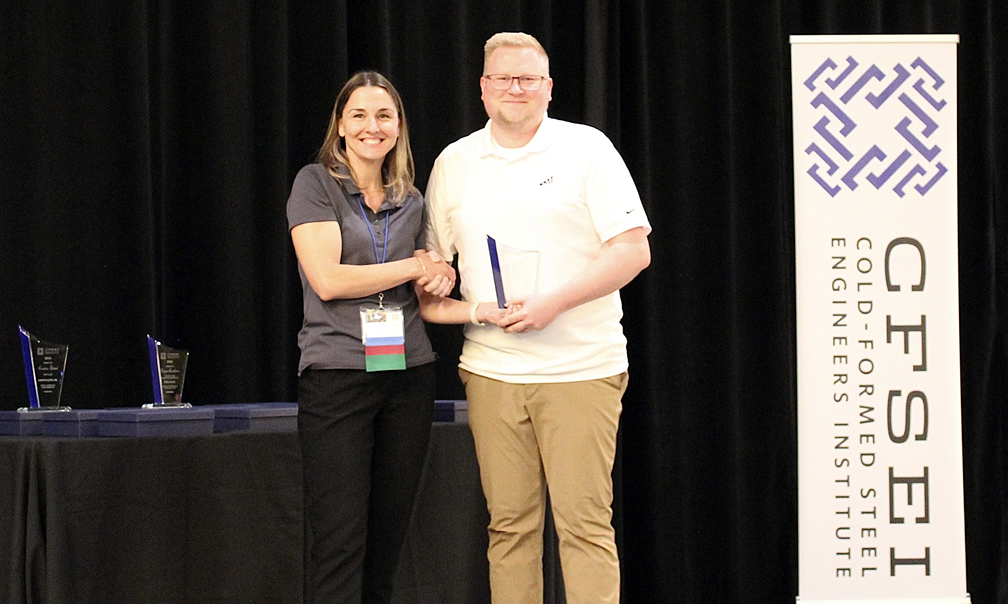 Daniel Church, Excel Engineering, Inc. Accepts Creative Detail Award, Second Place on Behalf of Joe Wilkum, Excel Engineering, Inc. Presented by Tammy Gleed, P.E., CFSEI Immediate Past Chair