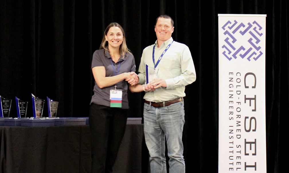 Grant Doherty, Martin/Martin, Inc. Accepts the CFSEI Design Excellence Third Place Award, Residential/Hospitality Category Presented by Tammy Gleed, P.E., CFSEI Immediate Past Chair