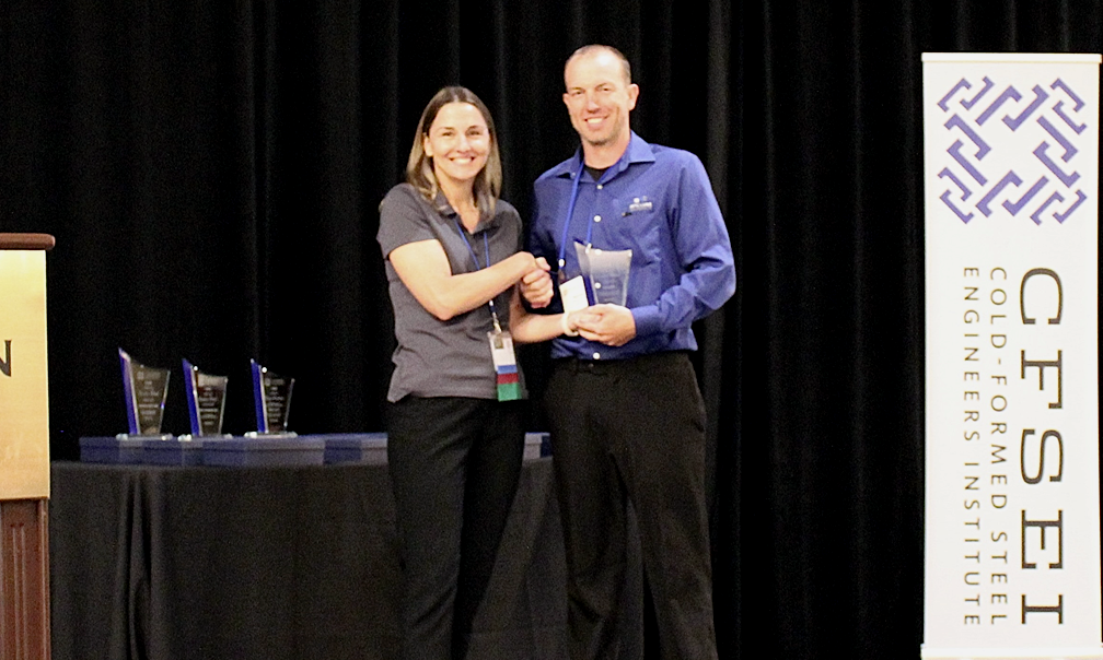 Marcus Himmelberg, McClure Accepts Creative Detail Award, Third Place Presented by Tammy Gleed, P.E., CFSEI Immediate Past Chair