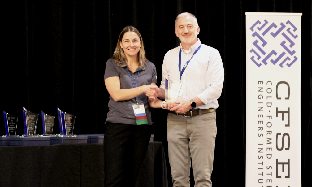 Shane Ewing, Martin/Martin, Inc. Accepts the CFSEI Design Excellence Second Place Award, Municipal Category Presented by Tammy Gleed, P.E., CFSEI Immediate Past Chair